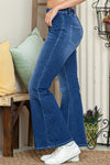 Dark Blue Elastic High Waist Flared Jeans