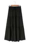 Black Casual Tiered Drawstring Elastic Waist Maxi Skirt