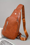 Chestnut Adjustable Straps Zipped PU Leather Sling Bag