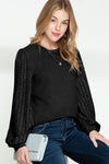 Black Contrast Ribbed Bishop Sleeve Top | Available in 3 Colors