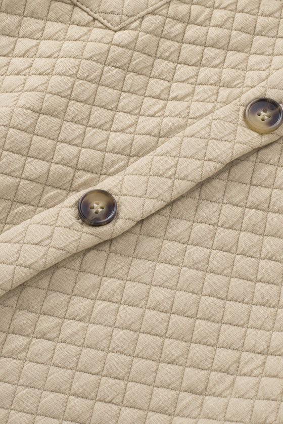 Khaki Lattice Texture Pockets Button Up Quilted Shacket | Available in 4 Colors