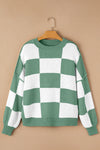 Khaki Plaid Bishop Sleeve Pullover Sweater