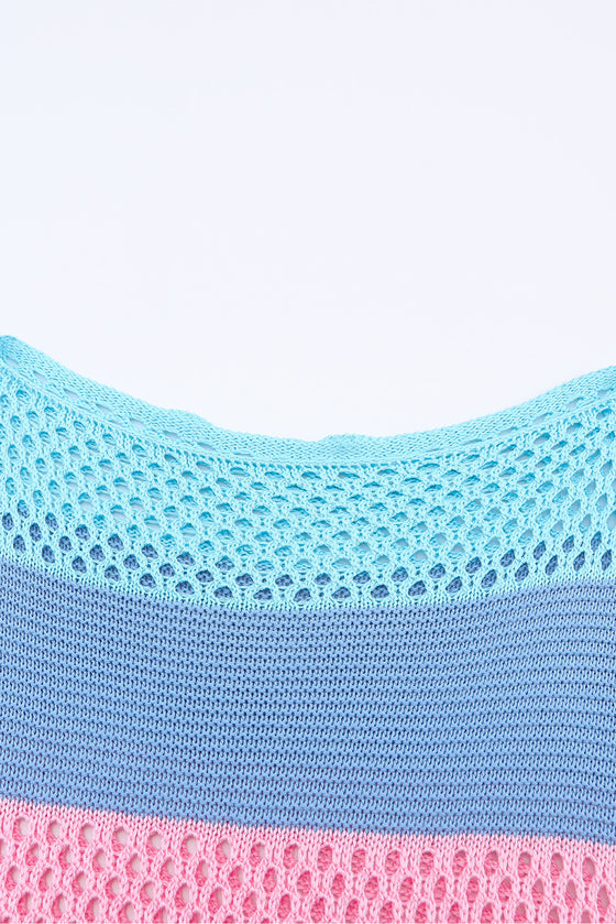 Sky Blue Knitted Color Blocked Top | Available in Pink