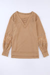 Pink Lace Waffle Knit Crisscross Straps V Neck Long Sleeve Top |Available in 2 Colors