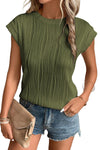 Jungle Green Wavy Textured Cap Sleeve Top | Available in 4 Colors