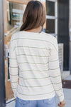 White Striped V Neck Long Sleeve Shirt