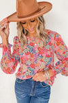 Multicolor Floral Print Smocked Cuffs Long Sleeve Blouse | Available in 2 Patterns