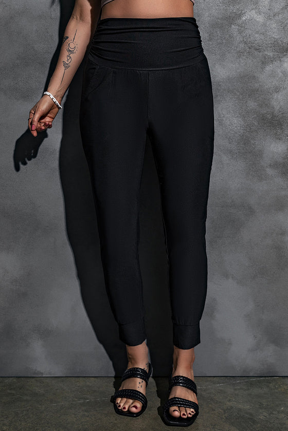 Green High Waist Pleated Casual Pocket Leggings | Available in 3 Colors