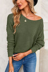 Green Textured Knit Round Neck Dolman Sleeve Sweater