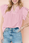 Pink Tiered Ruffle Sleeve Blouse