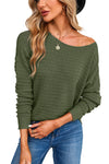 Green Textured Knit Round Neck Dolman Sleeve Sweater