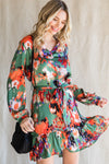 Abstract Print Waist Belted Long Sleeve Dress | Other Colors Available