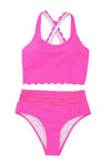 Rose Scalloped Sleeveless High Waisted Two-Piece Swimsuit | Available in 2 Colors