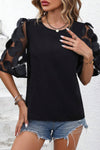 Black Applique Mesh Splicing Sleeve Blouse | Available in 2 Colors