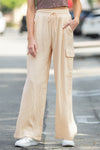 Apricot Loose Drawstring High Waist Crinkled Cargo Pants