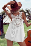 White Bohemian Crochet Sleeveless Tunic Top | Also Available in Black