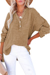 Loose Crinkle Button V Neck Henley Top | Available in 4 Colors