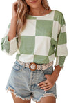 Grass Green Checkered Ruffle with Smocked Cuffs T-Shirt