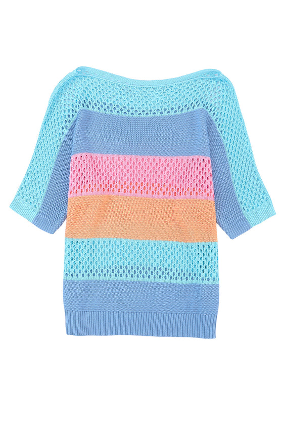 Sky Blue Knitted Color Blocked Top | Available in Pink