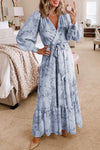 Leopard Surplice V Neck Bubble Sleeve Sash Maxi Dress | Available in 2 Colors