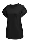 Black T-shirt with Crochet Lace Short Sleeves | Available in 2 Colors