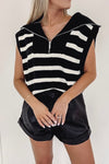 Black Stripe Sleeveless Zipped Collar Knit Top