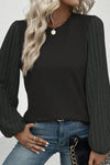 Black Contrast Ribbed Bishop Sleeve Top | Available in 3 Colors