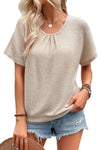 Oatmeal Guipure Lace Splicing Back Waffle Textured T-shirt | Available in 2 Colors