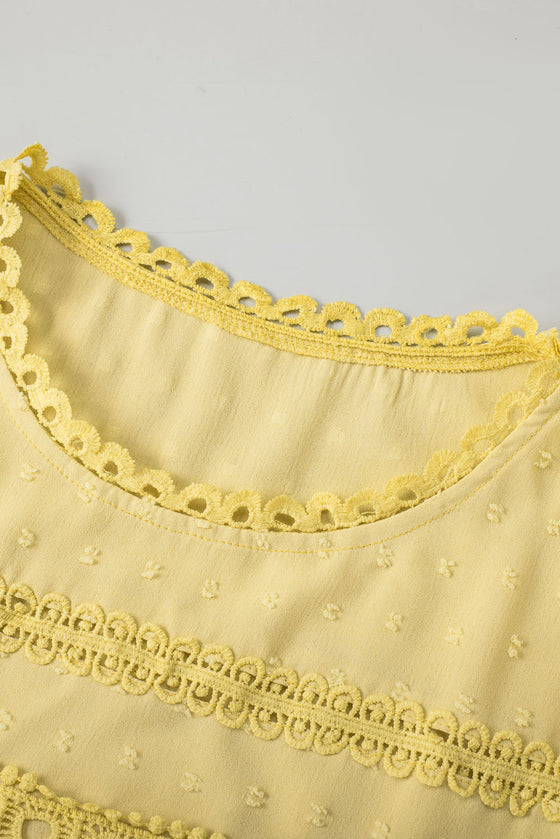 Apricot Swiss Dot Crochet Eyelet Back Button Detail Blouse | Available in 3 Colors