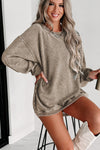 Pink Solid Ribbed Round Neck Pullover Sweatshirt |Available in 6 Colors