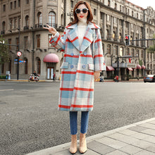  Red and Blue Plaid Long Woolen Coat for Women