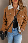 Brown Casual Sherpa Lining Corduroy Jacket