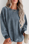 Pink Solid Ribbed Round Neck Pullover Sweatshirt |Available in 6 Colors