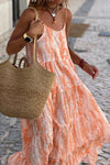 Orange Abstract Print Backless Tiered Maxi Dress