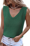 White Hollowed Knit V Neck Tank Top | Available in 2 Colors