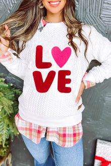  White Quilted Valentine Love Heart Shape Graphic Sweatshirt