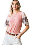 Pink Rib-Knit Leopard Lace Summer Top | Available in Black