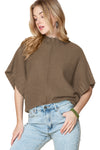 Medium Grey Mock Neck Batwing Sleeve Knit Sweater | Available in 4 Colors