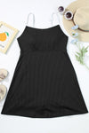 Black Sporty Ribbed Spaghetti Straps One Piece Swimdress