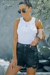 Black Casual Frayed High Waisted Denim Shorts