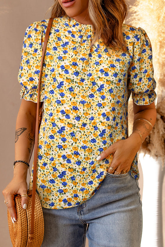 Orange Floral Mock Neck Blouse | Available in Yellow