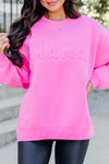 Dark Pink Casual Mama Letter Drop Shoulder Sweatshirt