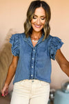 Ruffled Flutter Frayed Denim Top | Available in 2 Colors