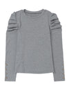 Gray Basic Buttoned Puff Long Sleeve Sheath Top