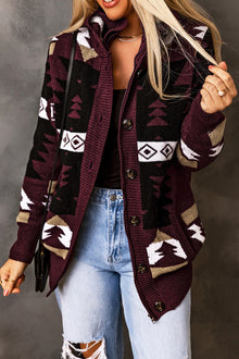  Burgundy Southwestern Inspired Hooded Cardigan