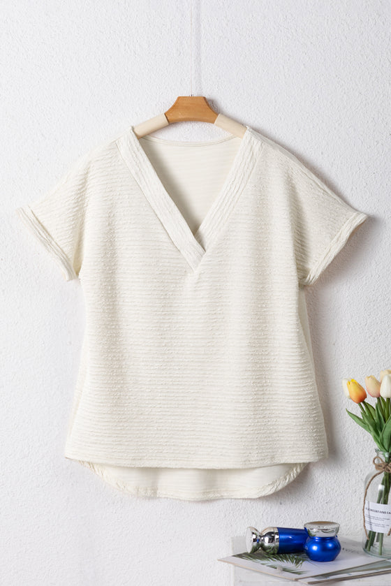 Ivory V-Neck Textured Blouse