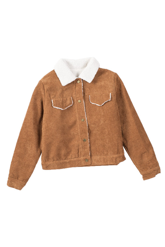 Brown Casual Sherpa Lining Corduroy Jacket