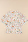 Multicolor Floral Print Wide Batwing Sleeves Blouse