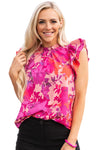 Pink Floral Blouse with Ruffled Sleeves