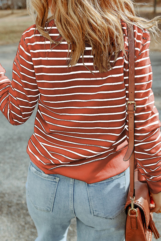 Striped Print Casual Long Sleeve Pullover Top | Available in 2 Colors